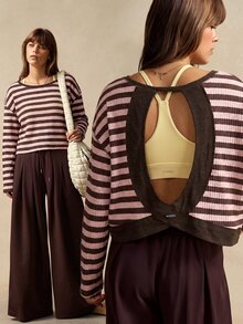 VARSIVA Women's Striped Colorblock Long Sleeve Minimalist Sports T-Shirt - Multicolor - View 8