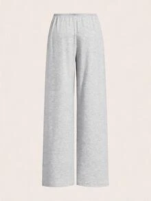 SHEIN EZwear 2色女款抽繩腰寬鬆休閒基礎寬腿居家舒適長褲，秋季女裝，巧克力棕、灰色 - 藏蓝色 - 查看 9