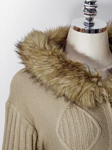 SHEIN ICON Women's Plus Size Zipper Faux Fur Hooded Knit Sweater - Khaki - View 10
