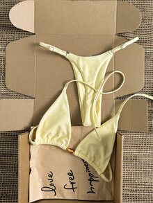Swim Mod Polka Dot Halter Tie Two Pieces Bikini Swimsuit - Yellow - View 1