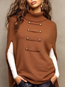 SHEIN Women's Solid Color Casual Versatile Daily Wear Long Sleeve Sweater - Brown - View 5