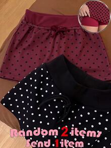 SHEIN Tween女孩小波點針織裙，內建內搭褲，休閒抽繩裙 - 酒紅色 - 查看 5
