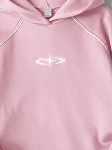 SHEIN 青少年女孩拼色連帽休閒 Y2K 日常長袖冬季衛衣 生日告別 粉色秋季 - 粉色 - 查看 3