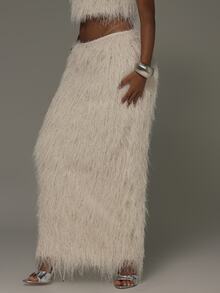 MUSERA White Shaggy Fur Maxi Skirt Fall Autumn Winter Sexy Going Out Instinct Halloween - White - View 3