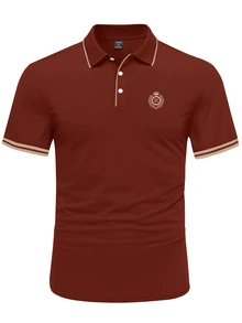 Calvornis 男士拼色字母印花短袖 Polo 衫，正式場合、儀式穿著 - 咖啡棕 - 查看 3