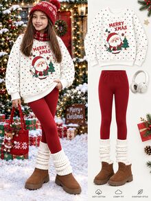 Tween Girl Pumpkin Print Long Sleeve Sweatshirt And Leggings Set - Multicolor - View 2