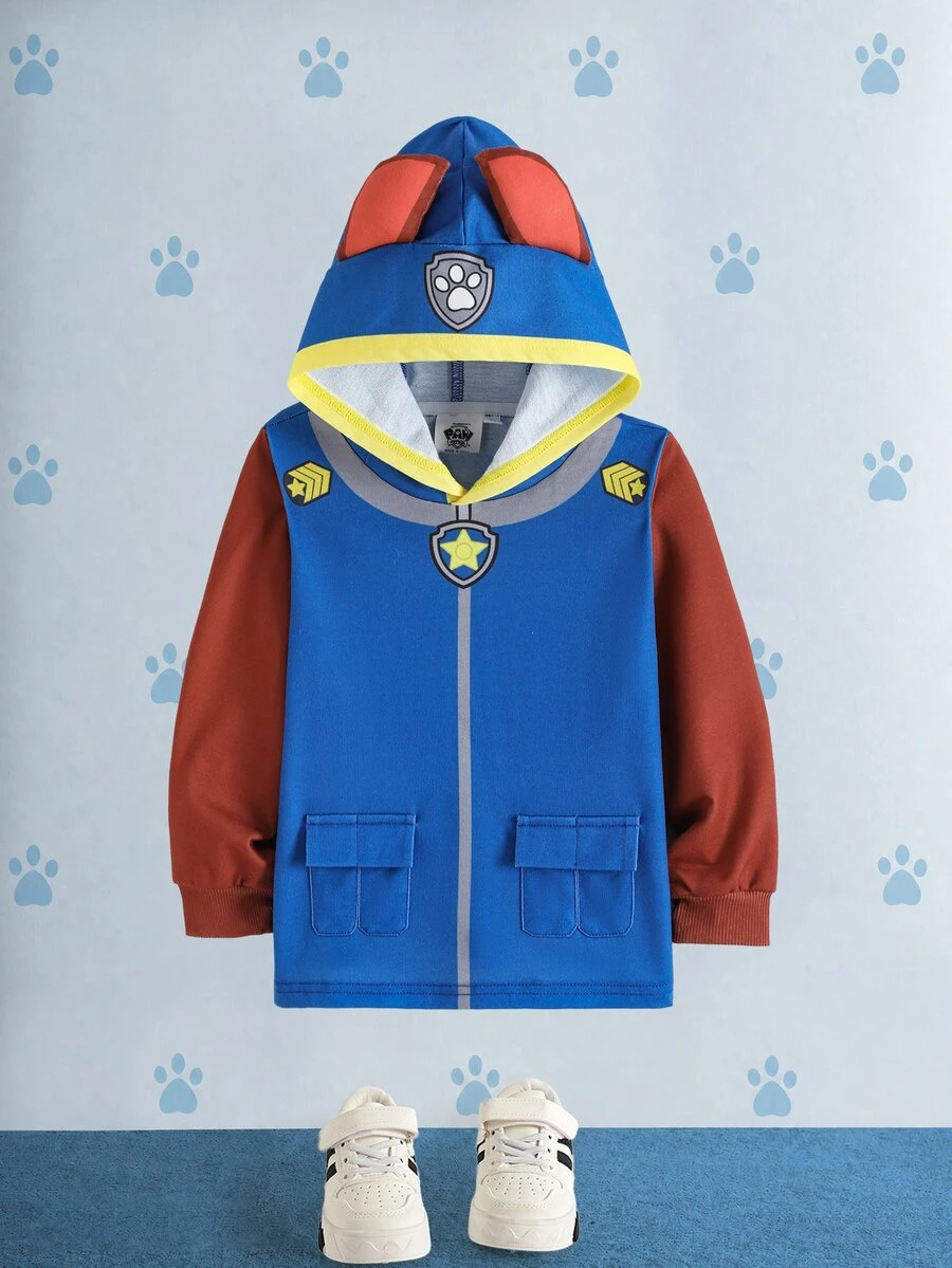 SHEIN | PAW Patrol Young Boy Colorblock Zip-Up Casual Daily Long Sleeve Hooded Sweatshirt - Navy Blue - View 1