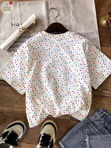 Tween女孩休閒極簡可愛趣味擠壓包包圖案、亮片、水鑽包包、波點圓領短袖T恤，適合夏季，Kawaii風格圖案上衣，舒適好穿 - 彩色 - 查看 3