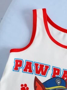 SHEIN | PAW Patrol Young Boy Cartoon Print Tank Top And Shorts Underwear Set - Red and White - View 6