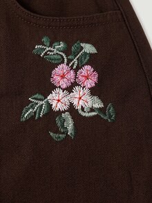 Sweetra 花卉刺繡休閒女款寬腿牛仔褲 - 咖啡棕 - 查看 4
