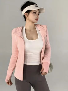 DAZY Women's Letter Embroidered Zipper Front Drawstring Hooded Sports Jacket - Pink - View 7