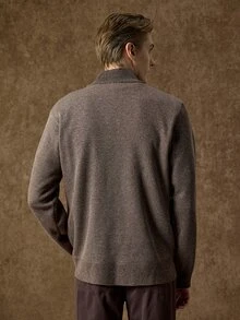 Manfinity CityGents Men's Autumn/Winter Half-Open Neckline Shoulder-Fit Knit Pullover Sweater - Coffee Brown - View 3
