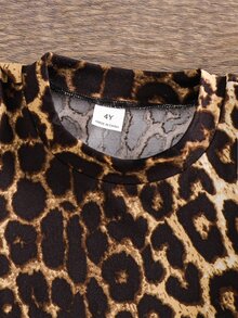 Young Girl Leopard Print Mesh Patchwork Casual Daily T-Shirt - Black - View 6