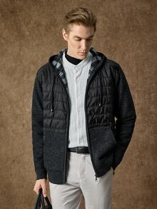 Manfinity CityGents Men's Autumn/Winter Knit Cardigan Sweater Jacket With Hood - Black - View 5