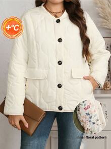 EMERY ROSE Plus Size Comfortable Winter Button Long Sleeve Padded Coat - Multicolor - View 4