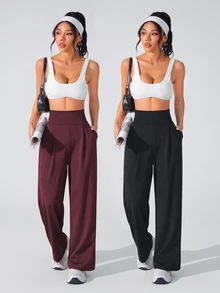 Velisys Velisys 女款純色高腰口袋休閒日常旅行運動長褲 2件/包 - 彩色 - 查看 4