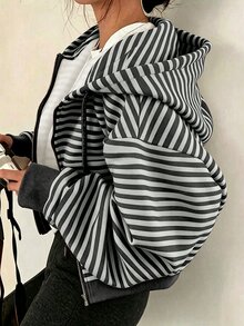 SHEIN x Carly Lawrence INAWLY 女款純色灰色抓絨連帽抽繩衛衣，長袖休閒上衣，秋季返校、秋季學校畢業教師衛衣 - 灰色 - 查看 1
