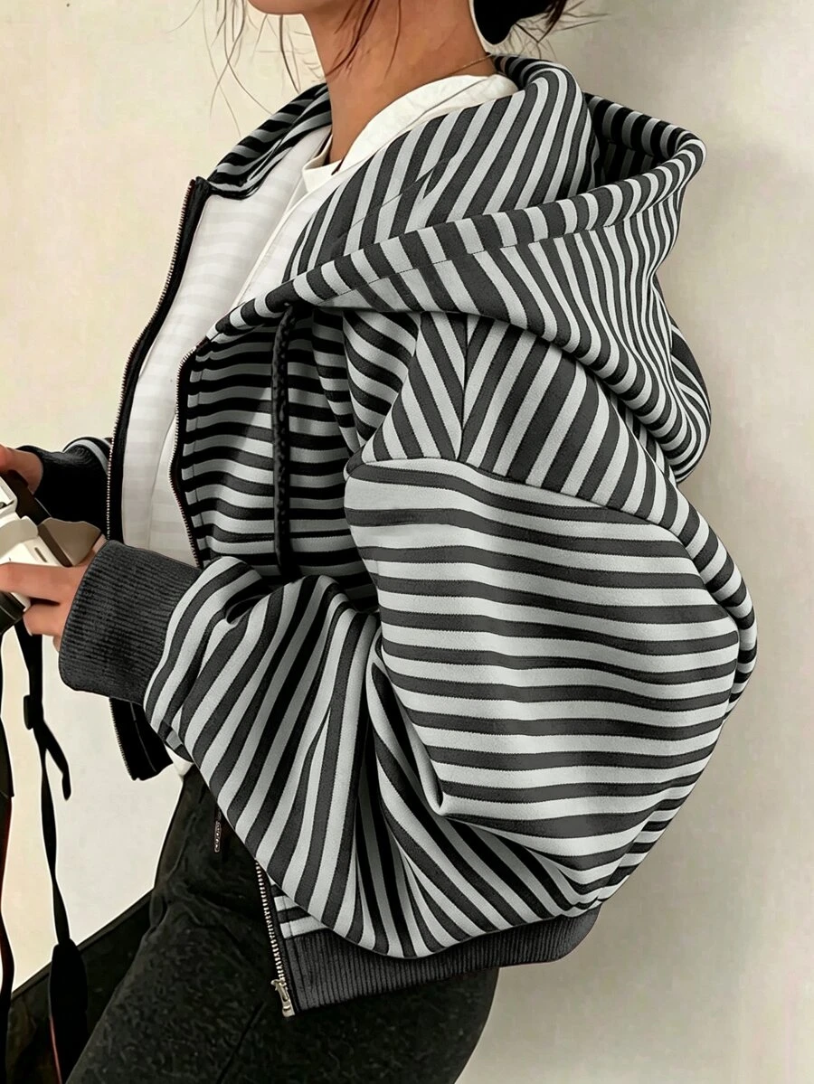 SHEIN x Carly Lawrence INAWLY 女款純色灰色抓絨連帽抽繩衛衣,長袖休閒上衣,秋季返校、秋季學校畢業教師衛衣 - 灰色 - 查看 1