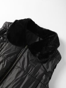 GlowEve CURVE Women's Plus Size Fur Collar Patchwork Zipper Front Fall Vest Homewear Office Black Casual Baggy Winter - Black - View 3