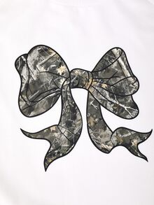 SHEIN Tween Girls 2 Pieces Outfit, Camo Bow Print Raglan Sweatshirt & Leaf Camo Loose Wide Leg Sweatpants, Cute Fall Clothes Set For Tween Girls - White - View 3
