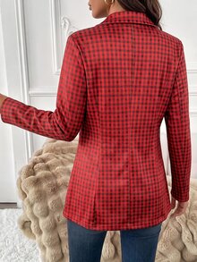 SHEIN Clasi 女款格紋休閒百搭通勤旅行西裝外套 - 酒紅色 - 查看 2