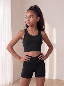 SHEIN Tween Girl Letter Print Casual Daily Sports Top - Black - View 6