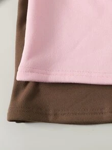 SHEIN Young Girl 2件組女童針織領休閒T恤冬衣，秋季女童上衣，適合日常休閒穿著 - 彩色 - 查看 5