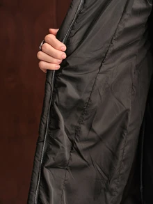 Anewsta Jaket Musim Dingin Wanita Lengan Panjang dengan Resleting Depan dan Tudung, serta Jahitan Quilted. - Hitam - View 8
