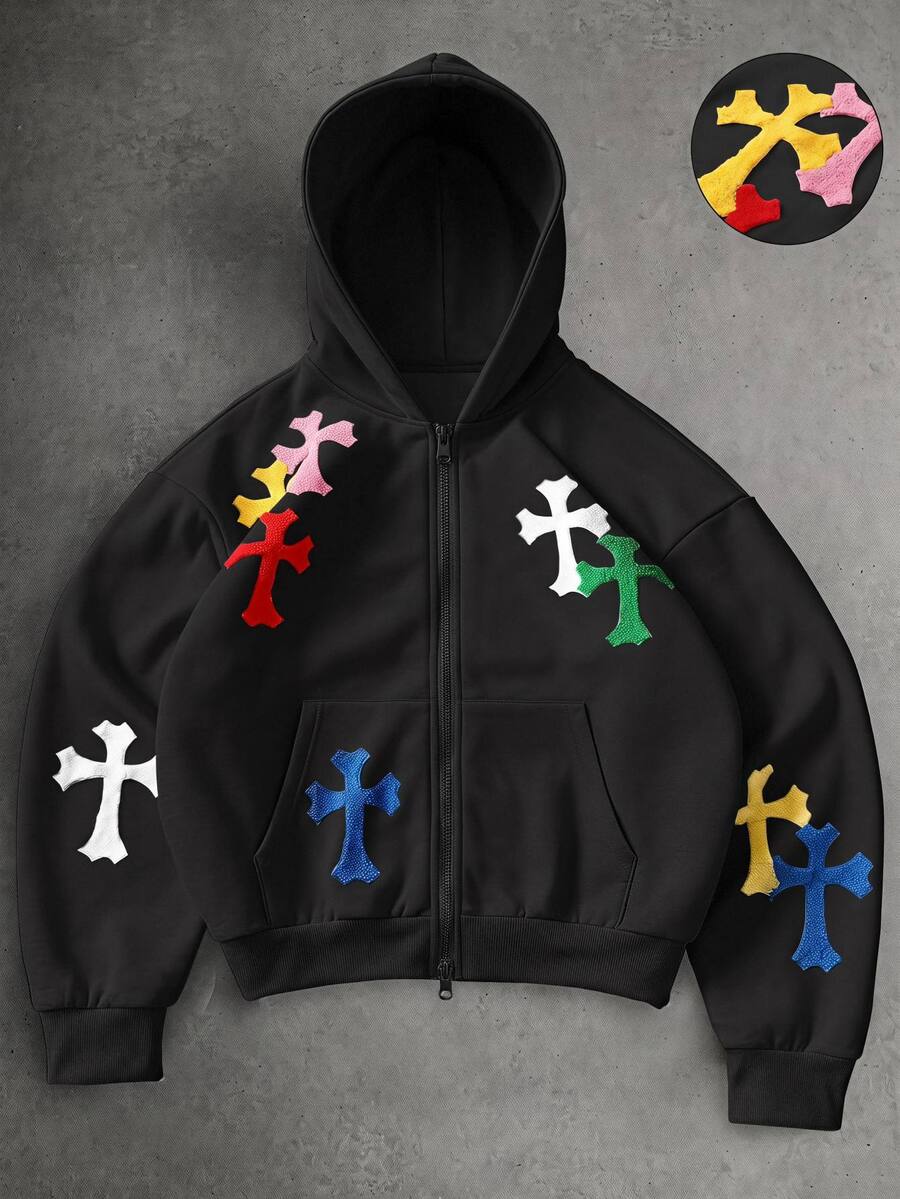 Sweatshirt Kasual Sehari-hari untuk Anak Laki-Laki Usia Remaja dengan Gambar Salib - Hitam - View 1