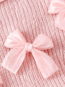 SHEIN Playful Pals 1件女童蝴蝶結裝飾圓領長袖網紗下擺洋裝，清新優雅時尚，可愛甜美，適合秋冬穿著 - 粉色 - 查看 5