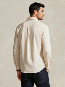 Lornavo Men's Solid Color Long Sleeve Single-Breasted Casual Shirt, Formal - Apricot - View 2