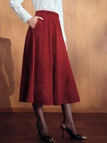 MOTF PREMIUM WOMEN'S AUTUMN/WINTER VINTAGE FULL SKIRT - Redwood - View 7