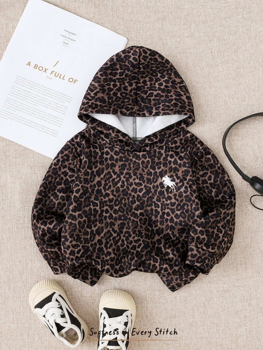 Cozy Pixies Baby Girl Leopard Print Casual Versatile Daily Wear Hooded Sweatshirt - Multicolor - View 1