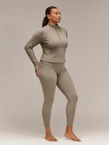 GLOWMODE Plus Size FeatherFit™ Beat The Chill High-Neck Pullover With Thumbholes & Reflective Polka-Dot Back Running Gym Training Fall Active Wear - Olive Brown - View 7