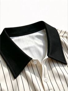 Manfinity Roghcode Kemeja Polo Pria Kasual Musim Panas dengan Motif Garis dan Huruf - MultiWarna - View 3