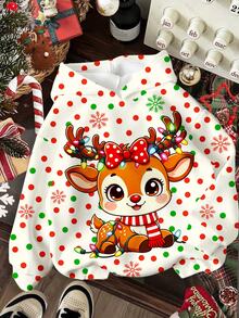 Tween Girl Cartoon Reindeer Kids Print Hooded Autumn Winter Sweatshirt Christmas Sweet & Cool - Multicolor - View 6