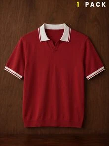 AKNOTIC 男士拼色休閒日常短袖紅色 Polo 衫，適合情侶、丈夫、兒子的聖誕禮物，適用萬聖節、聖誕節、冬季派對與秋季 - 紅色 - 查看 4