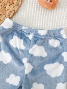 Cozy Pixies 2件組嬰兒圖案法蘭絨圓領長袖秋季上衣與休閒長褲睡衣套裝，適合男孩女孩冬季衣著套裝 - 藍色 - 查看 5
