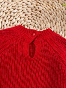SHEIN Newborn Baby Letter Pattern Casual Daily Long Sleeve Sweater - Red - View 4