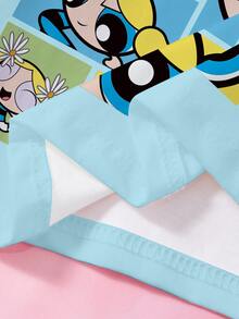 THE POWERPUFF GIRLS X SHEIN Young Girl Cartoon Print Short Sleeve T-Shirt For Daily Wear - White - View 5