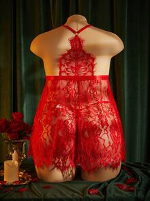 MidnightGlam 2pcs Plus Size Sexy Lingerie Dress - Red - View 2