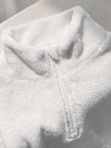 SHEIN 青少年女孩針織蝴蝶結毛絨立領半拉鍊拼接寬鬆休閒長袖秋冬衛衣 - 白色 - 查看 4