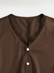 Al Najma Autumn/Winter V-Neck Lace Long Sleeve Inner Layer Lace 2 In 1 Elegant Elegant Fashionable Generous Women's Dress - Brown - View 13