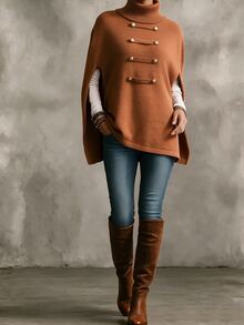 SHEIN Women's Solid Color Casual Versatile Daily Wear Long Sleeve Sweater - Brown - View 4