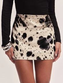 SHEIN BAE Women's All-Over Print Casual Versatile Daily Wear Mini Skirt - Brown - View 3