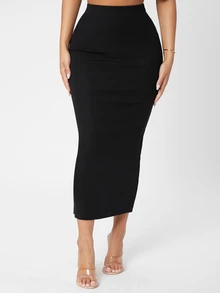 SHEIN VCAY Plus Size Women's Black Elegant Fitted Pencil Skirt - Black - View 5