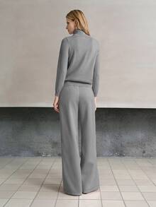 MOTF PREMIUM WOMEN'S SOLID COLOR LONG SLEEVE CASUAL VERSATILE TURTLENECK SWEATER - Light Grey - View 3