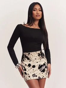 SHEIN BAE Women's All-Over Print Casual Versatile Daily Wear Mini Skirt - Brown - View 7