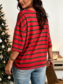 EMERY ROSE Plus Size Women Casual Minimalist Ditsy Floral Drop Shoulder T-Shirt, Suitable For Summer Ladies Top Christmas - Multicolor - View 2