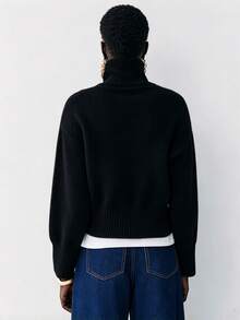 Lumivelle Women's Ribbed Fashion High Neck Long Sleeve Sweater - Black - View 2
